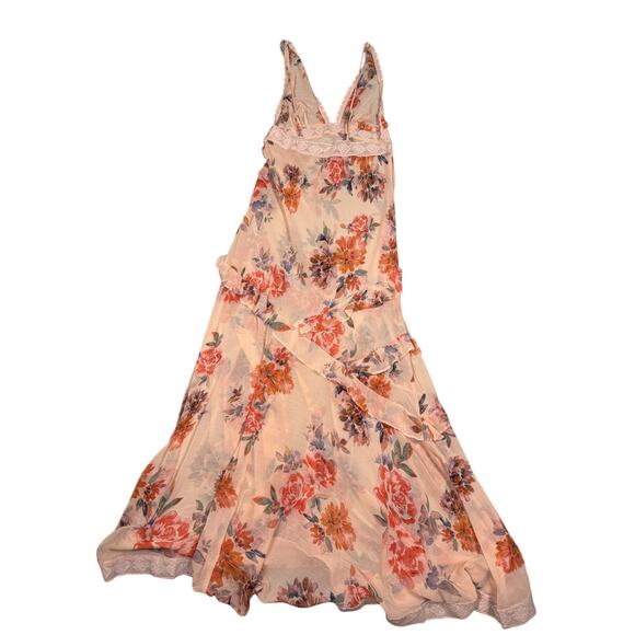 Intimately Free People Womens Size S Stay A While Floral Ruffle Maxi Dress Sheer - Picture 2 of 11
